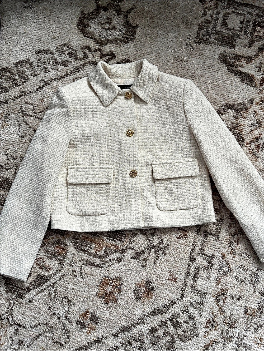 Zara Tweed Blazer in Cream Size Small Like New